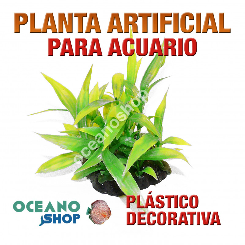 Planta artificial decoración acuario plástico verde 13cm diametro peces  refugio